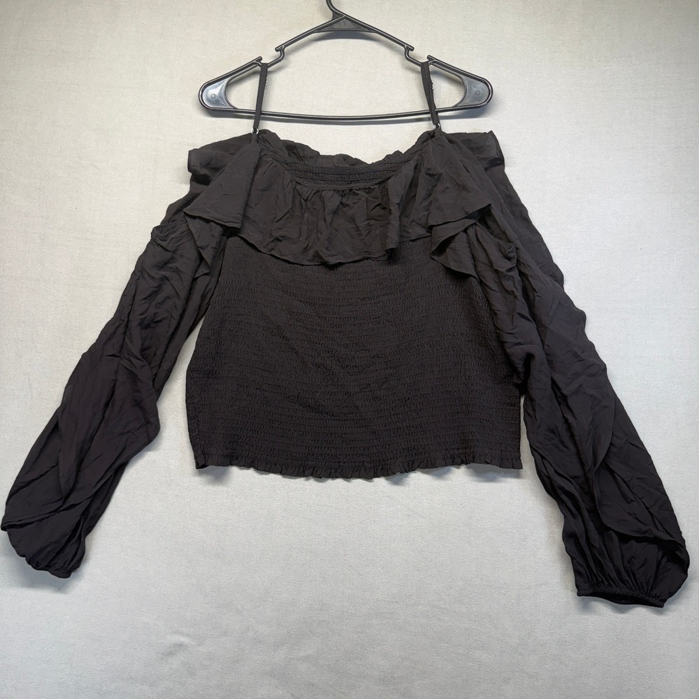 2X Black Bodice Smocked Ruffle Off-Shoulder Blouse Boho Cottagecore Witch